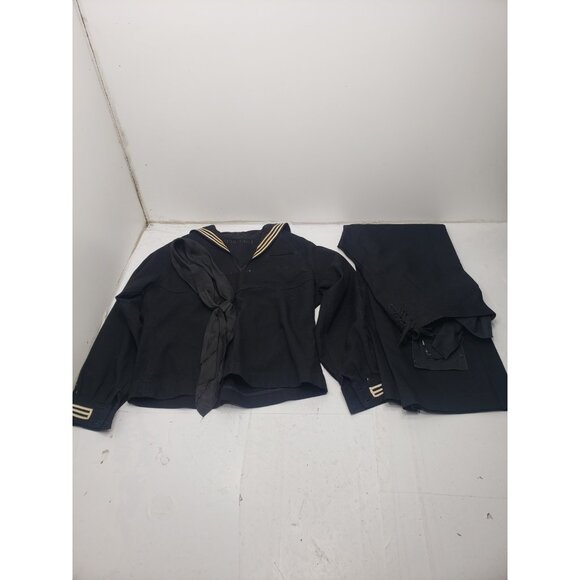 Vintage 40s/50s Black/White US Navy Sailor Uniform Set Wool Jacket Pants - Picture 1 of 16